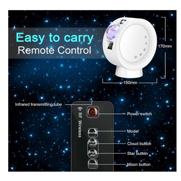 LED Star Projector Light, Galaxy Moon Nebula Night Lamp w/ Base, Remote Control - Picture 6 of 7